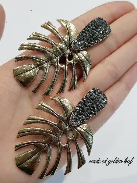 Oxidised leaf earring