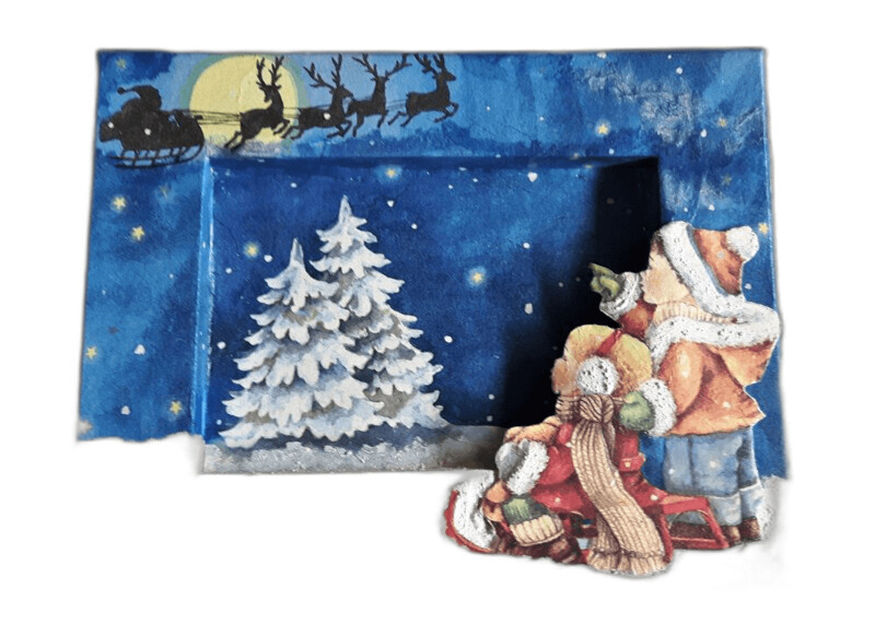 Weihnachtsdekoration Wandbild HANDARBEIT | Wir warten auf Weihnachten | 3-D-Bild