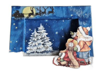 Weihnachtsdekoration Wandbild HANDARBEIT | Wir warten auf Weihnachten | 3-D-Bild