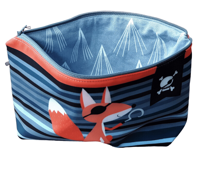 Kosmetiktasche handmade | Piratenfuchs blau grau
