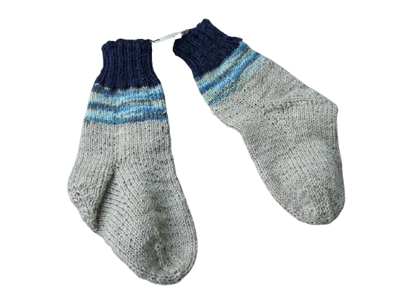 handgestrickte Kindersocken beige blau in Gr. 21/22