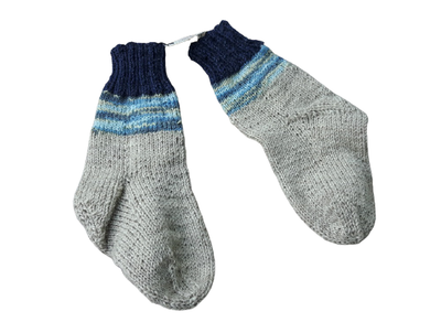 handgestrickte Kindersocken beige blau in Gr. 21/22