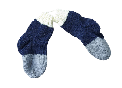 handgestrickte Babysocken grau-blau in Gr. 19/20