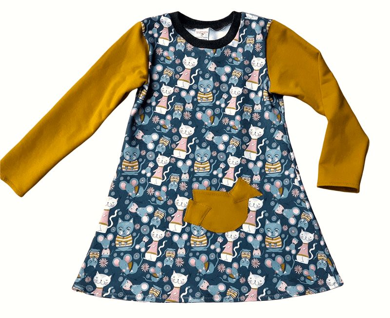 Kinderkleid langarm  KATZEN in Gr. 122