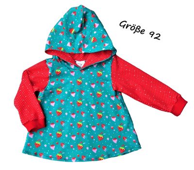 Kapuzenpullover Kinder Hoodie ERDBEEREN in Gr. 92 und 116