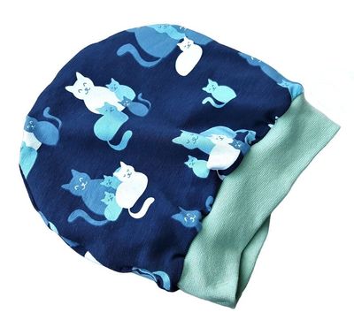Baby Beanie  KATZEN BLUMEN / 9-12 Monate
