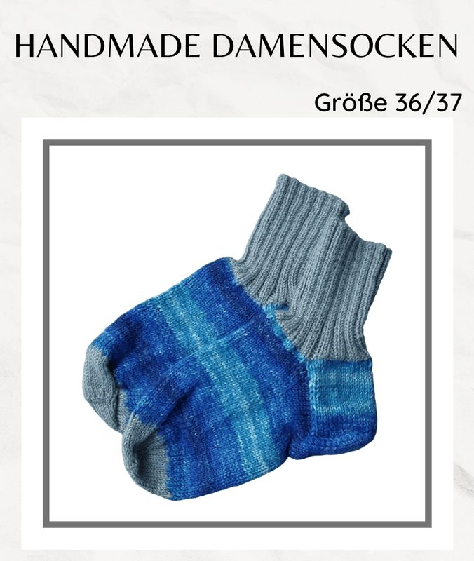 handgestrickte Damensocken blau grau in Gr. 36/37