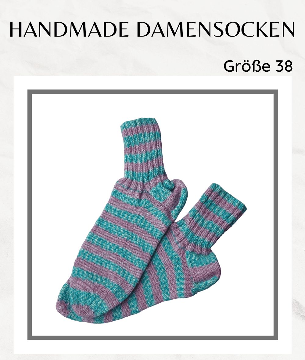 handgestrickte Damensocken rosa mint in Gr. 38