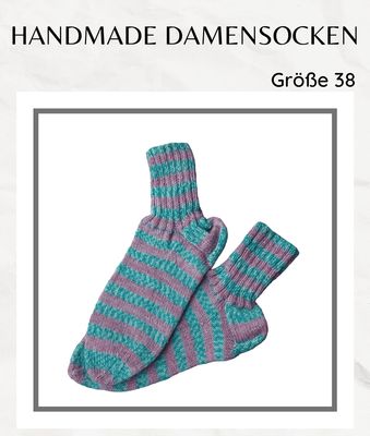 handgestrickte Damensocken rosa mint in Gr. 38