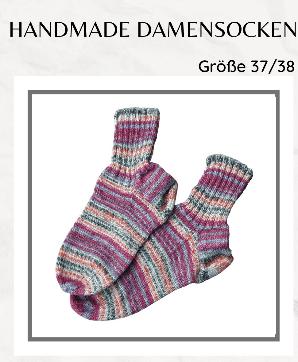 handgestrickte Damensocken rosa gestreift in Gr. 37/38