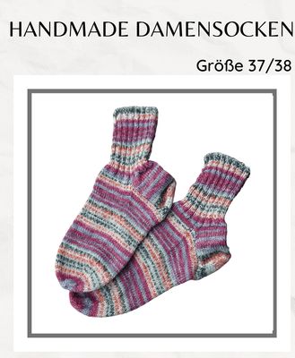 handgestrickte Damensocken rosa gestreift in Gr. 37/38