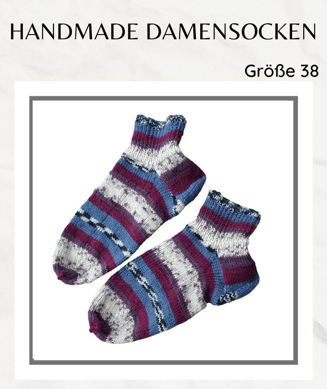handgestrickte Damensocken  bordeaux blau in Gr. 38