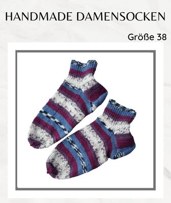 handgestrickte Damensocken  bordeaux blau in Gr. 38