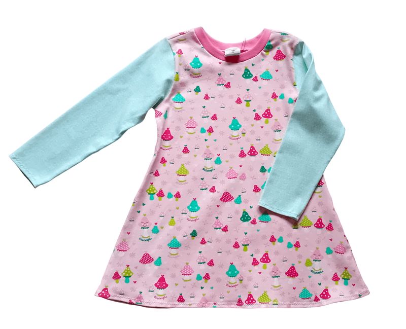 Kinderkleid langarm  BUNTE PILZE in Gr. 104
