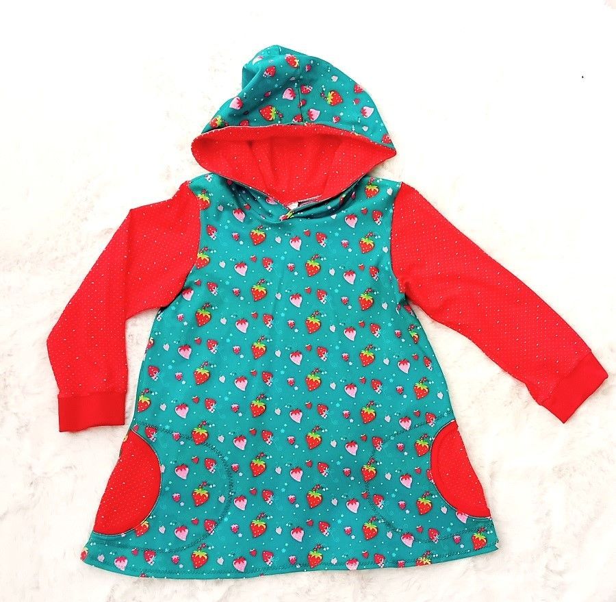 Kapuzenpullover Kinder Hoodie ERDBEEREN in Gr. 92 und 116