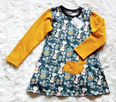 Kinderkleid langarm  KATZEN in Gr. 122 Kinderkleid langarm  KATZEN in Gr. 122