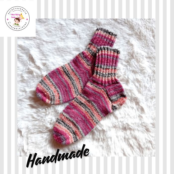 handgestrickte Damensocken rosa gestreift in Gr. 37/38