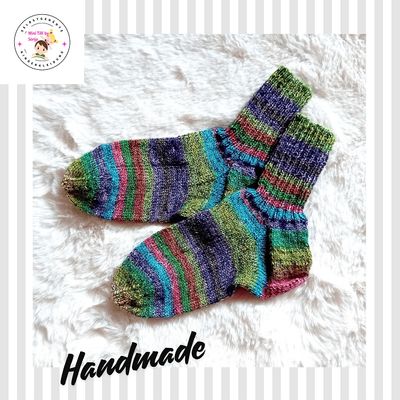 handgestrickte  Damensocken mint lila in Gr. 38