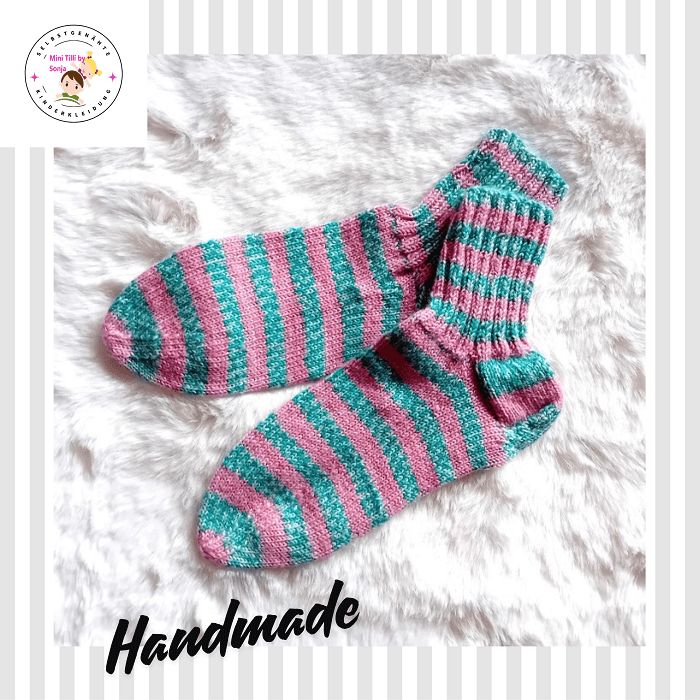 handgestrickte Damensocken rosa mint in Gr. 38