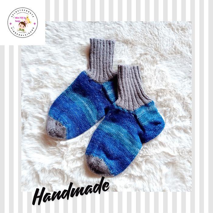 handgestrickte Damensocken blau grau in Gr. 36/37