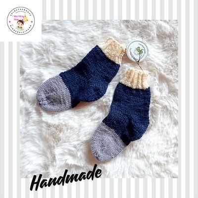 handgestrickte Babysocken grau-blau in Gr. 19/20