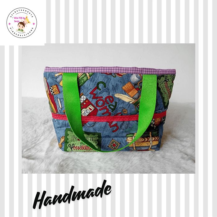 Kindertasche handmade | Gartenwerkzeuge blau lila