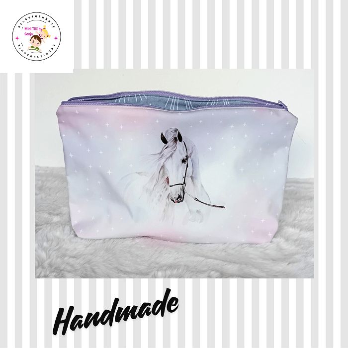 Kosmetiktasche handmade | Pferd rosa weiss