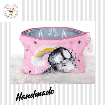 Kosmetiktasche handmade | Dinosaurier rosa