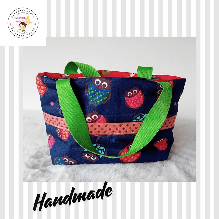 Kindertasche handmade | Eulen blau rot