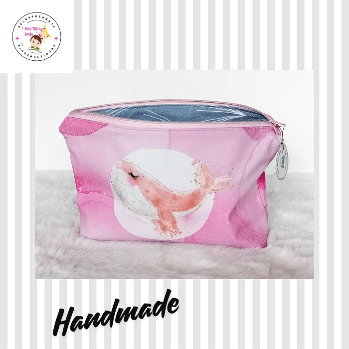 Kosmetiktasche handmade | Wale rosa weiss
