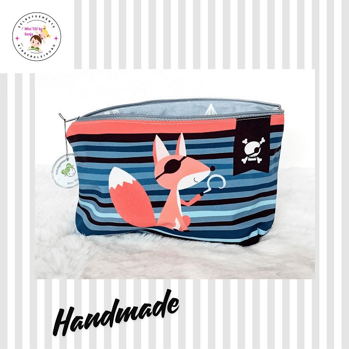 Kosmetiktasche handmade | Piratenfuchs blau grau