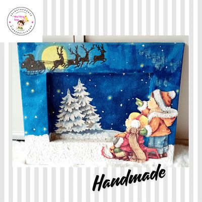 Weihnachtsdekoration Wandbild HANDARBEIT | Wir warten auf Weihnachten | 3-D-Bild