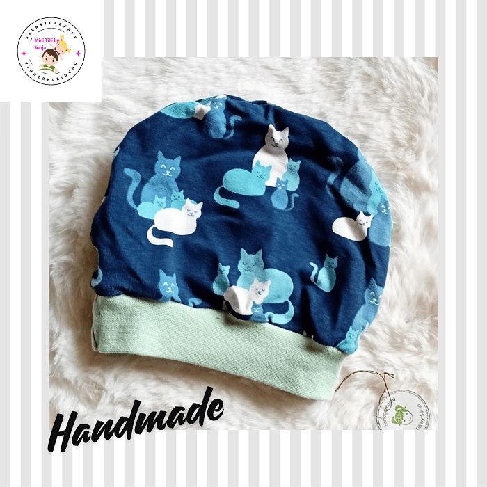 Baby Beanie  KATZEN BLUMEN / 9-12 Monate