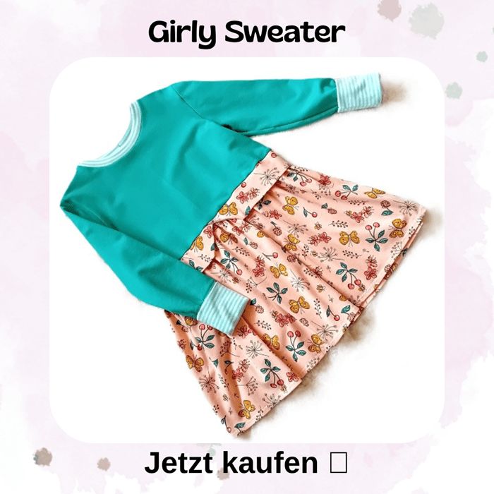 Handgemachter Girly Sweater von Mini Tilli by Sonja - mit Schößchen und herrlich bequem, wunderbar kombinierbar