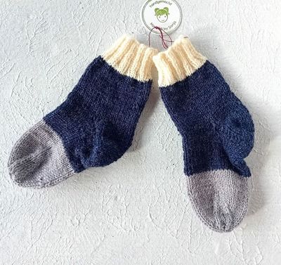handgestrickte Babysocken grau-blau in Gr. 19/20