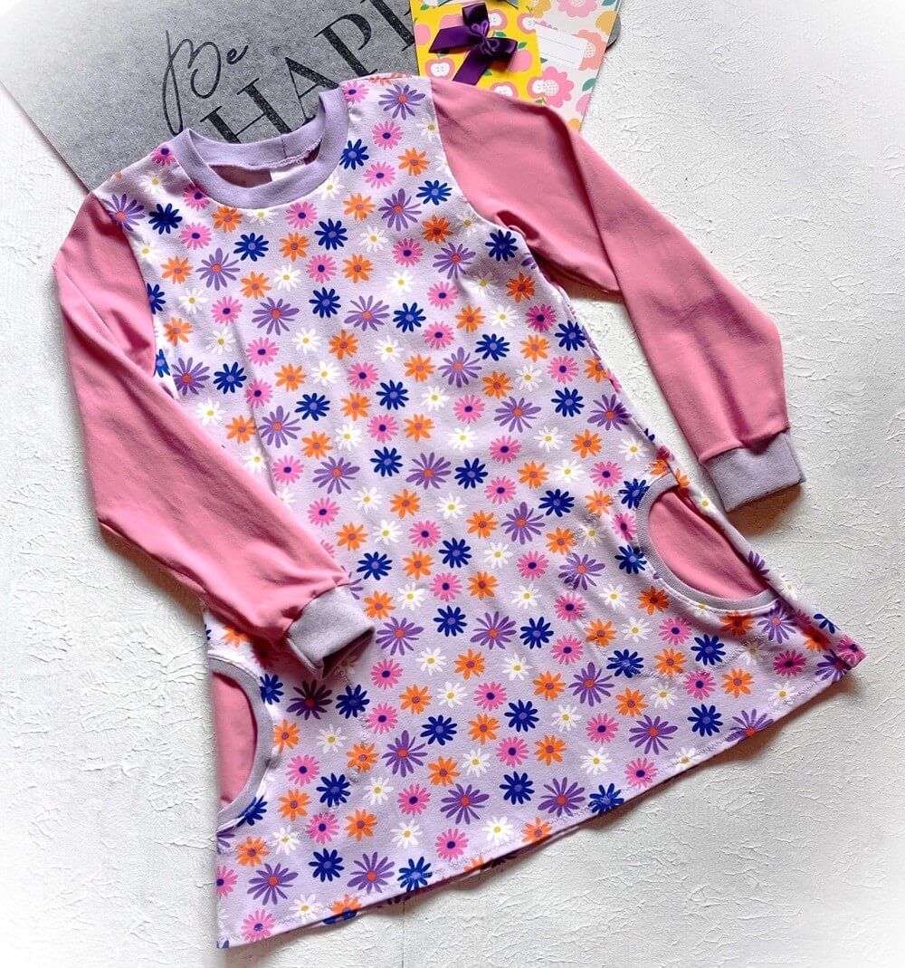Kinderkleid langarm  BLUMENMEER in Gr. 128