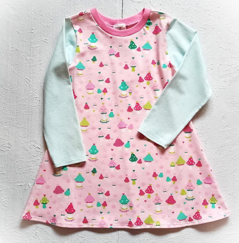 Kinderkleid langarm BUNTE PILZE in Gr. 104