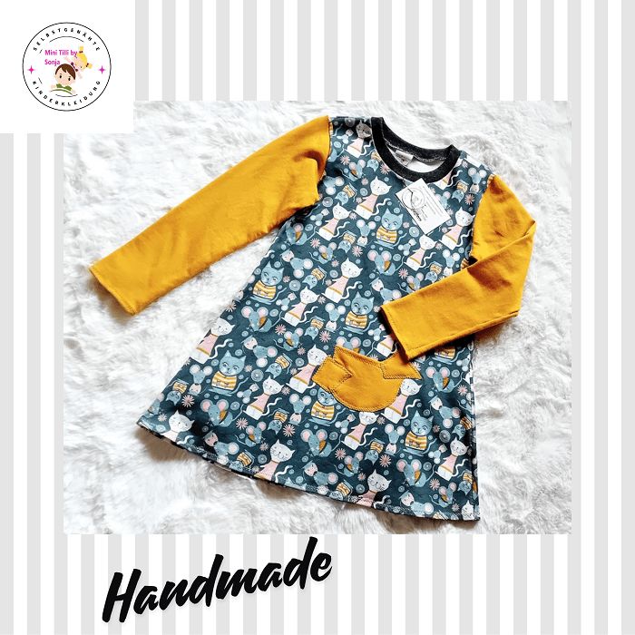 Kinderkleid langarm  KATZEN in Gr. 122