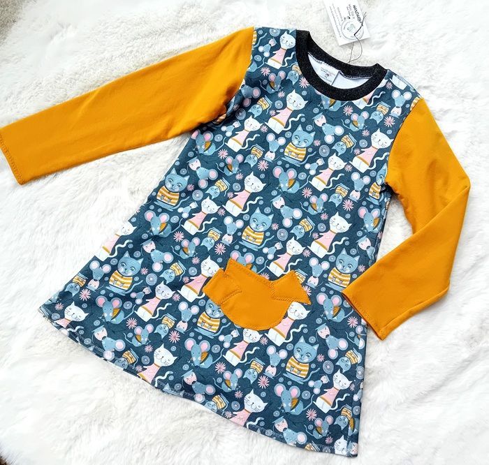 Kinderkleid langarm KATZEN in Gr. 122