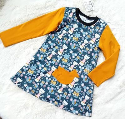 Kinderkleid langarm KATZEN in Gr. 122