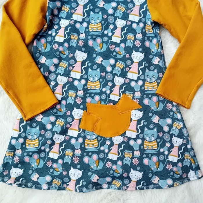 Kinderkleid langarm KATZEN in Gr. 122