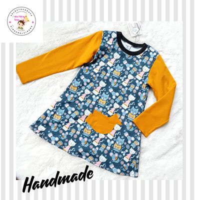 Kinderkleid langarm  KATZEN in Gr. 122