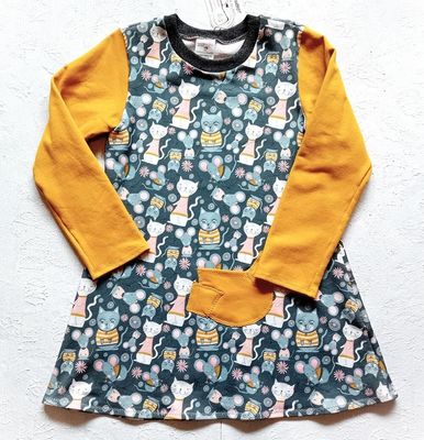 Kinderkleid langarm  KATZEN in Gr. 122