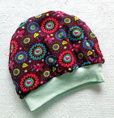 Baby Beanie  KATZEN BLUMEN / 9-12 Monate