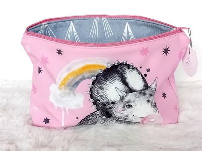 Kosmetiktasche handmade | Dinosaurier rosa