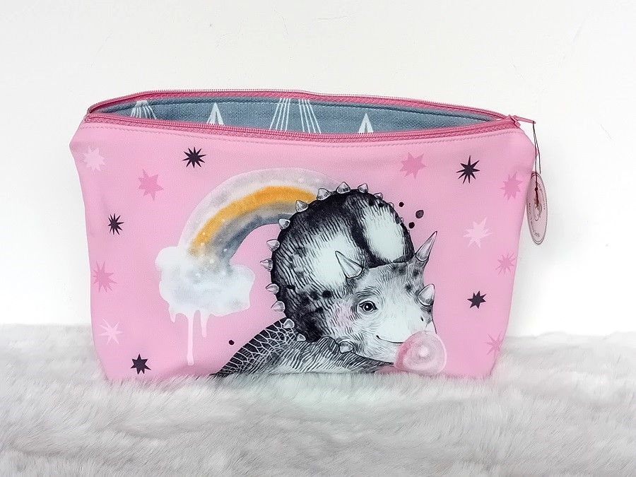 Kosmetiktasche handmade | Dinosaurier rosa