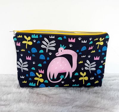 Kosmetiktasche handmade | Dinosaurier schwarz rosa