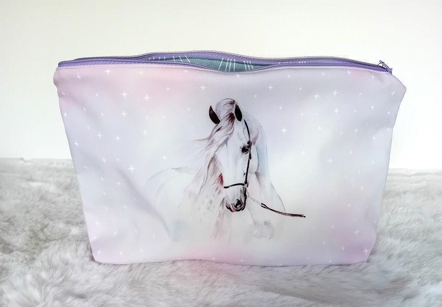 Kosmetiktasche handmade | Pferd rosa weiss