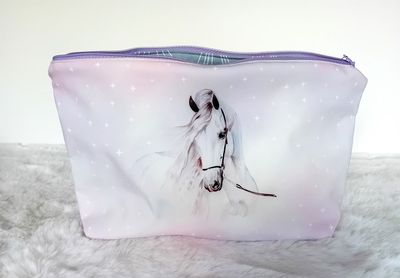 Kosmetiktasche handmade | Pferd rosa weiss