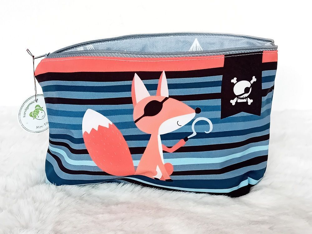 Kosmetiktasche handmade | Piratenfuchs blau grau
